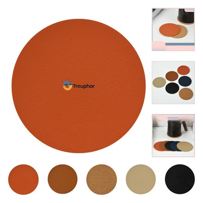 4" Round Cork Coasters W/ Pu Leather Cover