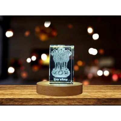 India National Emblem 3D Engraved Crystal Gift