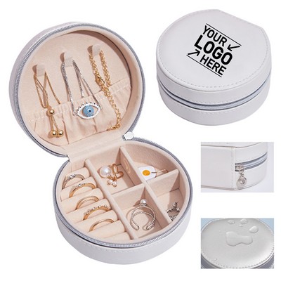 Portable Round PU Leather Mini Jewelry Travel Case