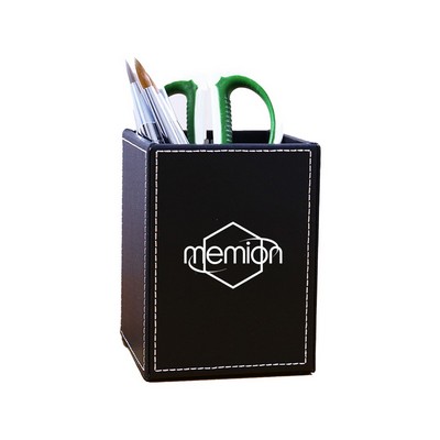 Multifunctional Durable Sleek Pu Leather Square Desktop Pen Holder