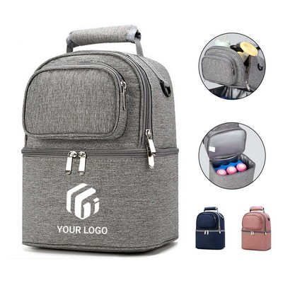 Double layer portable cooler backpack breastmilk storage bag