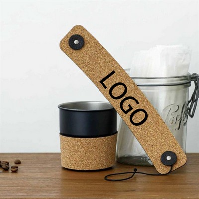 Universal Cork & Pu Leather Insulated Cup Sleeve W/ Rope