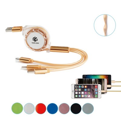3-In-1 Retractable Fast Charging Cable Multi-Device USB Cord