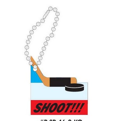 Hockey Puck & Stick Promotional Key Chain w/ Black Back (8 Square Inch)