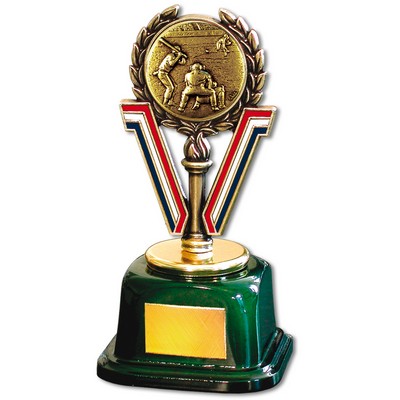 Stock 7" Trophy with 2" Baseball Medal and Engraving Plate