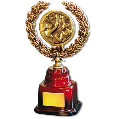 Stock 7" Trophy with 2" Victory Female Coin and Engraving Plate