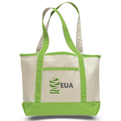 Heavy Canvas Deluxe 2-Pocket Tote (PRINTED)--Natural/Lime