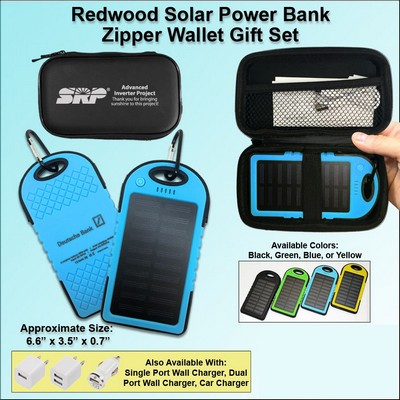 Redwood Solar Power Bank Zipper Wallet Gift Set 5000 mAh - Blue