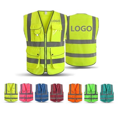 9 Pockets Safety Vest Reflective Strips of High Visibilit