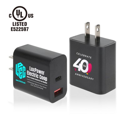 UL Listed 20W 2-Port Wall Charger With Dual Outputs