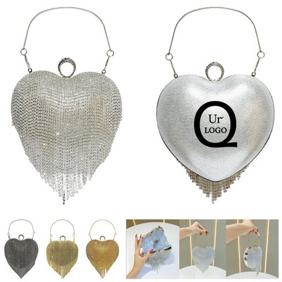 Heart-Shaped Tassel Evening Clutch Bag