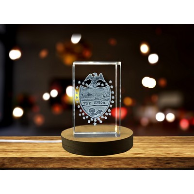Oregon State Coat of Arms 3D Engraved Crystal Trophy Award w/LED Base Light