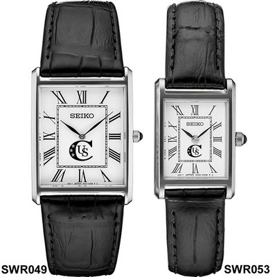 Seiko Ladies' Rectangular Case Black Leather Strap Watch