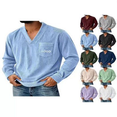 Men's Casual Long Sleeve Top In Corduroy Fabric