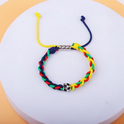 Soccerthemed Handcrafted Braided Bracelet W/ Adjustable Slide Closure