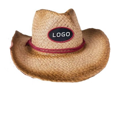 Hand-Woven Raffia Straw Cowboy Hat Classic Western Style Sun Hat Breathable Summer Beach Fedora