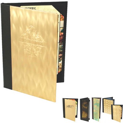 Triple Panel Booklet Brass Metal Front Menu Cover w/ 4 8 1/2"x11" Inserts
