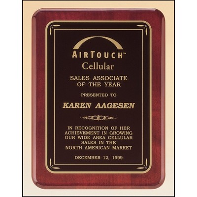 Rosewood Stained Piano Finish Plaque w/Gloss Black Border and Black Center (8"x10.5")