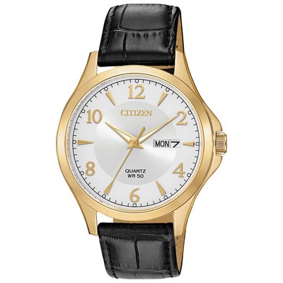 Citizen's® Men's Quartz Black Leather Strap Watch W/ Silver Dial