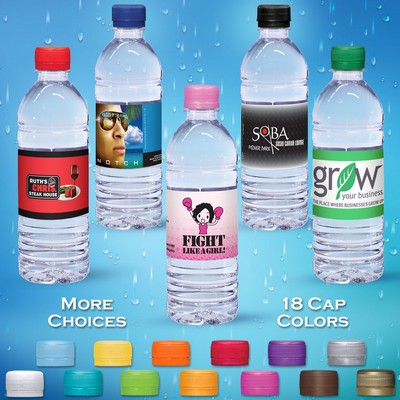 16.9 oz. Custom Label Spring Water w/Pink Flat Cap - Clear Bottle