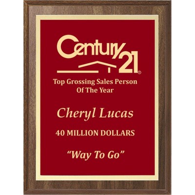Economy Walnut Finish Plaque Series with Red Plate, 8"x10"