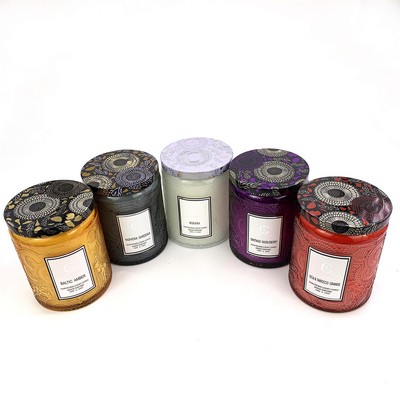 Large Size Embossing Sculptured Pattern Glass Jar Soy Wax Scented Candle