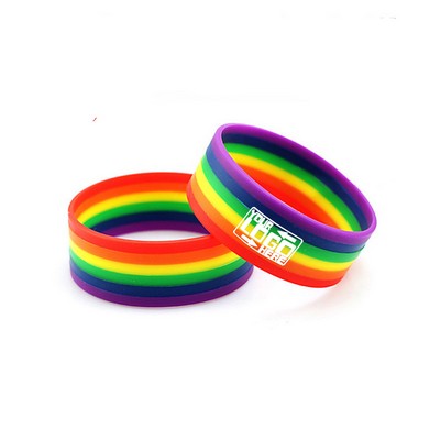 Custom Imprinted Rainbow Silicone Wristband - 1" Wide