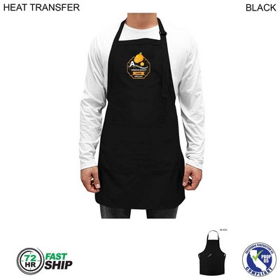 72 Hr Fast Ship - Twill Bib Apron, (25"x28"), 2 Pockets, Adjustable Neck, Heat Transfer Logo