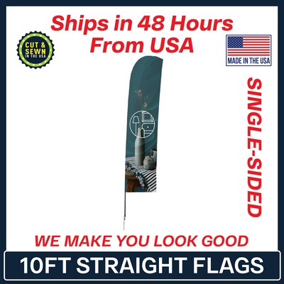 10' Single Sided Premium Straight Flag with Spike Base & Carry Bag - Made in the USA