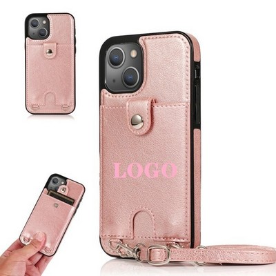 PU Leather Back Card Holder w/Detachable Lanyard