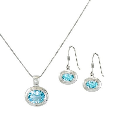Oval Blue Topaz Necklace and Earring Set W/ Color Medallion