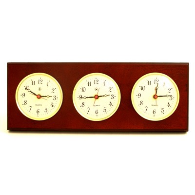 Three Time Zone Clock - Mahogany