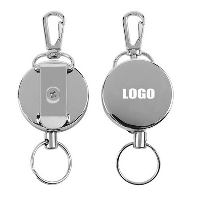 Auto Stretch All Metal Key Chain with Secure Clothing Clips