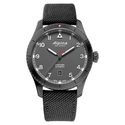 Alpina Mens Startimer Rubber Strap Watch Gray Dial
