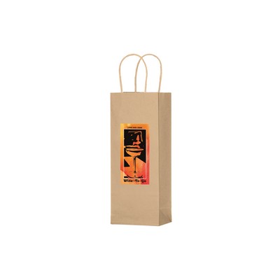 Natural Kraft 1 Bottle Wine Bag with Full Color Digital Print (5 3/4 x 3 1/2 x 12 1/2)