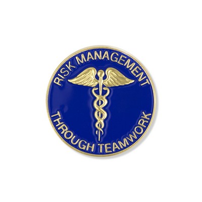 1 1/8" Risk Management Teamwork Gold/Blue Enameled Lapel Pin w/Caduceus