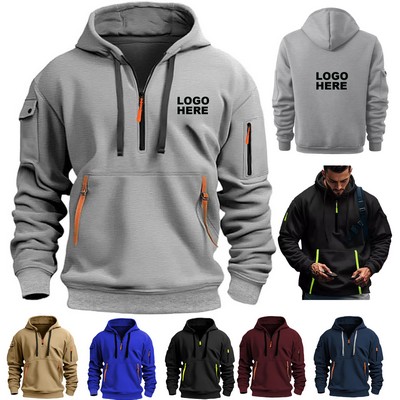 Custom Fashion Vintage Quarter Zipper Pullover Sweatshirts Tactical Hoodies for Men