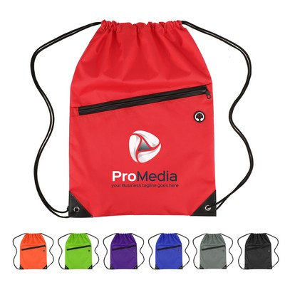Nylon Drawstring Backpack With Zipper Pocket