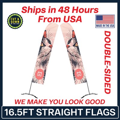 16.5' Straight Flag - Double Sided w/Black X Base & Carry Bag - Made in the USA