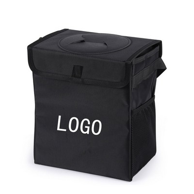Car Trash Can with Lid and Storage Pockets