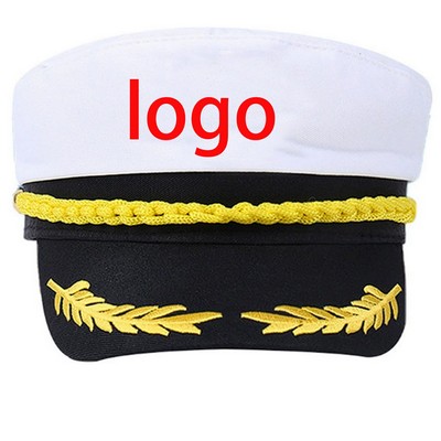 Adult Yacht Captain Sailor Costume Hat Nautical Embroidery Ship Skipper Cap