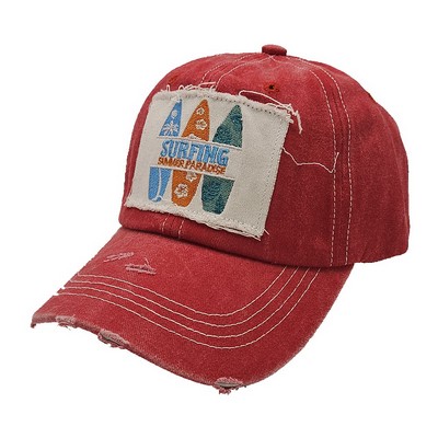 Vintage Distressed "Surfing Summer Paradise" Patch Cotton Baseball Cap - Retro Washed Dad Hat