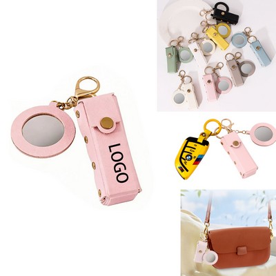 Portable Lipstick Pouch Keychain with Mini Mirror