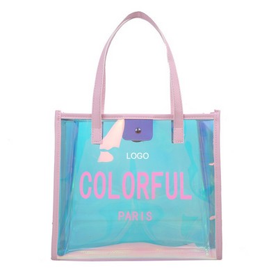 Holographic Rainbow Gradient Jelly Tote Bag Large Capacity Laser Candy-Colored Handbag 2-in-1