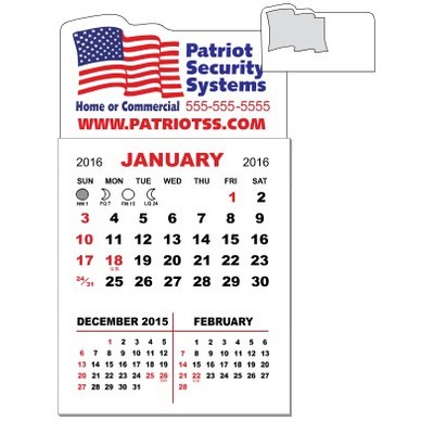 3-Month Magnet Mini Calendar Pad w/Flag Shape