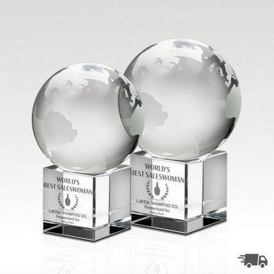Crystal Globe On Cube 3-1/2"H