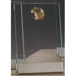 Clear Glass Plaque Award w/Gold Eagle Accent, Gold Plastic Mounts & Base (6"x8.5")