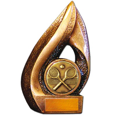 Stock Flame 7" Trophy with 2" Tennis Coin, Engraving Plate