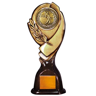 Stock 15" Classic Trophy with 2" Golf Male Coin and Engraving Plate