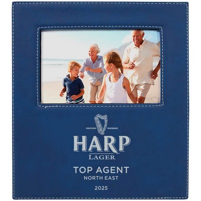 Leatherette Frame Holds 4 x 6, Blue/Silver